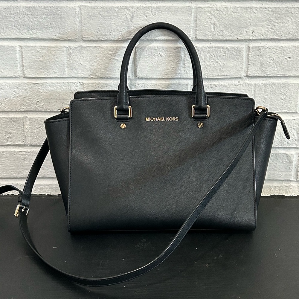 Michael Kors Medium Black Leather Satchel Tote